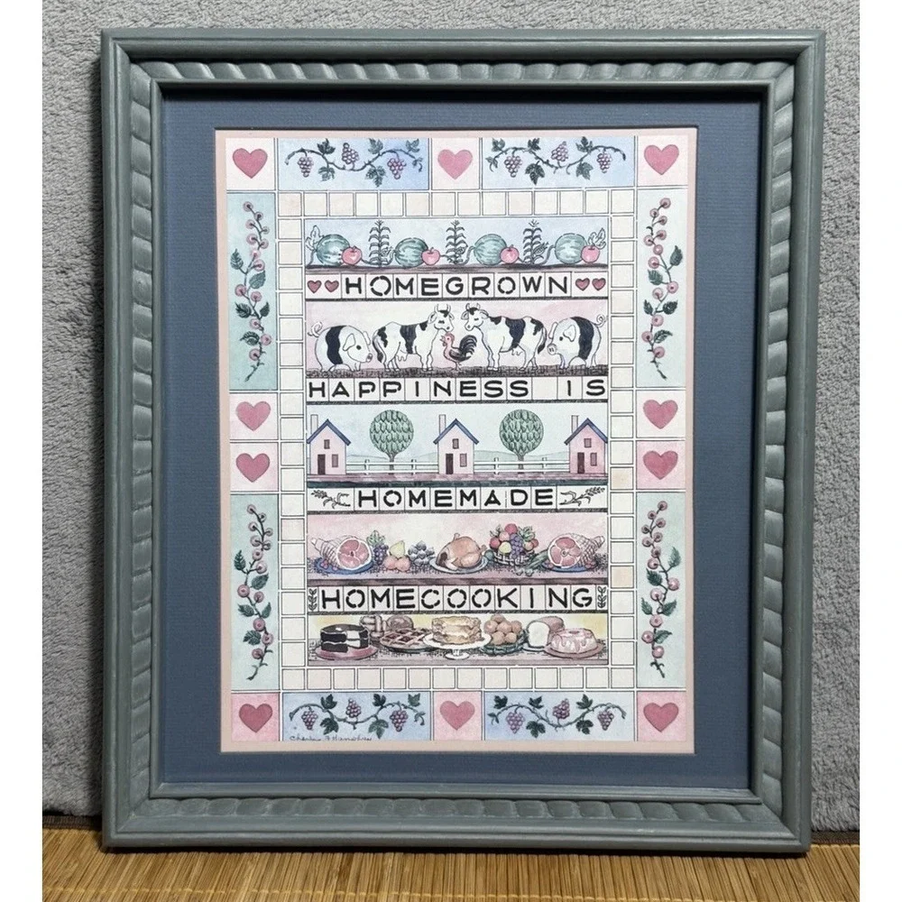 Vintage Framed Happiness Is Homemade Cooking Wall Art 15.75x13.5 Farmhouse Decor